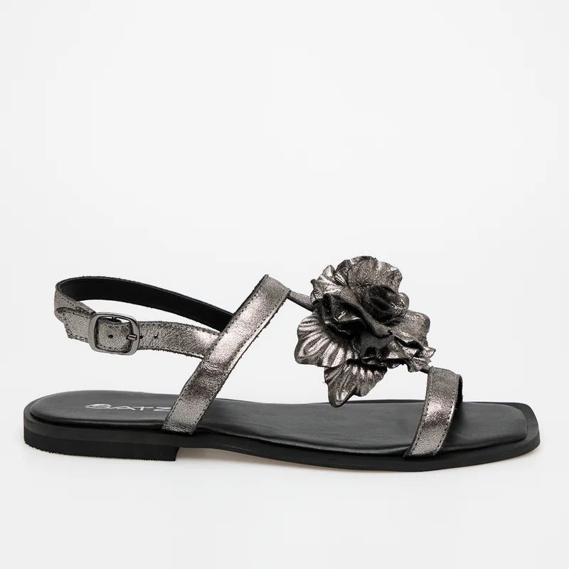 Fiorela Leather Flat Sandal - Silver