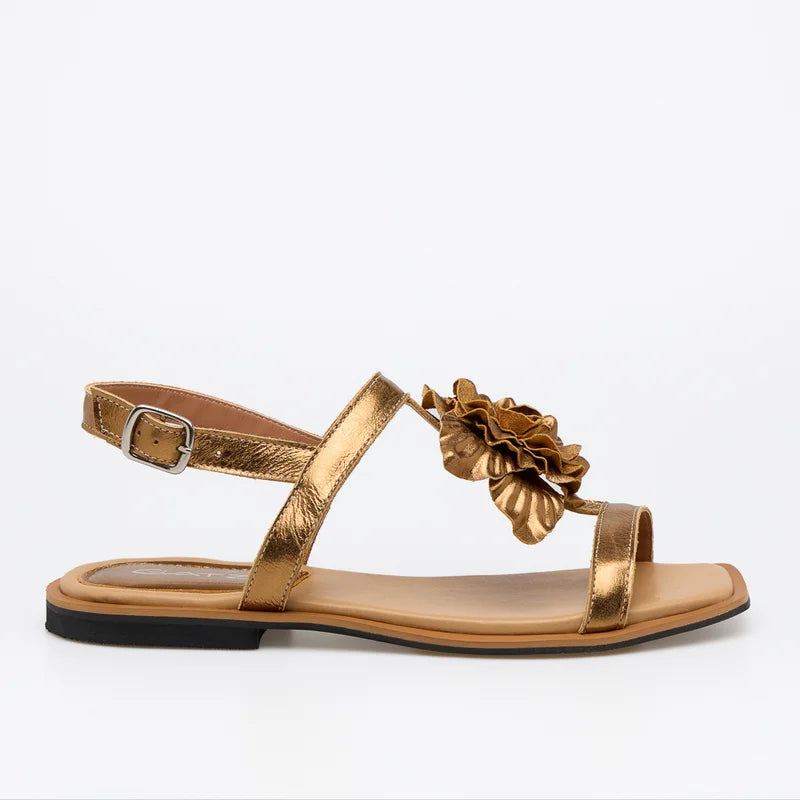 Fiorela Leather Flat Sandal - Gold