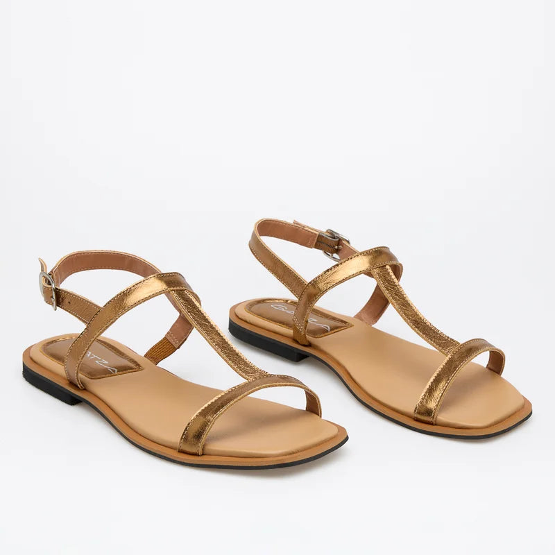 Fiorela Leather Flat Sandal - Gold