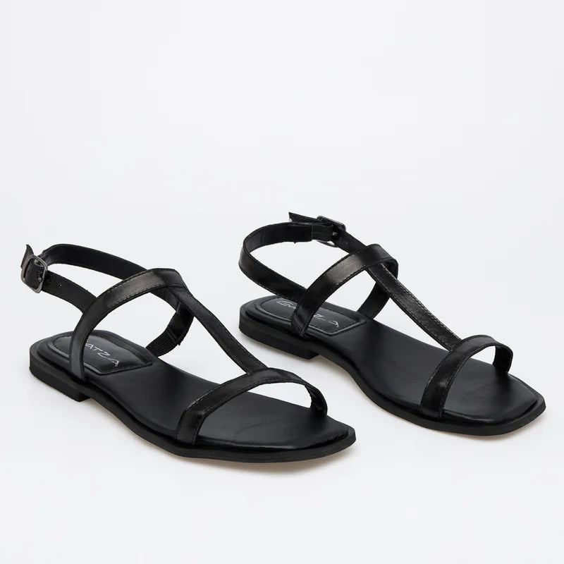 Fiorela Leather Flat Sandal - Black