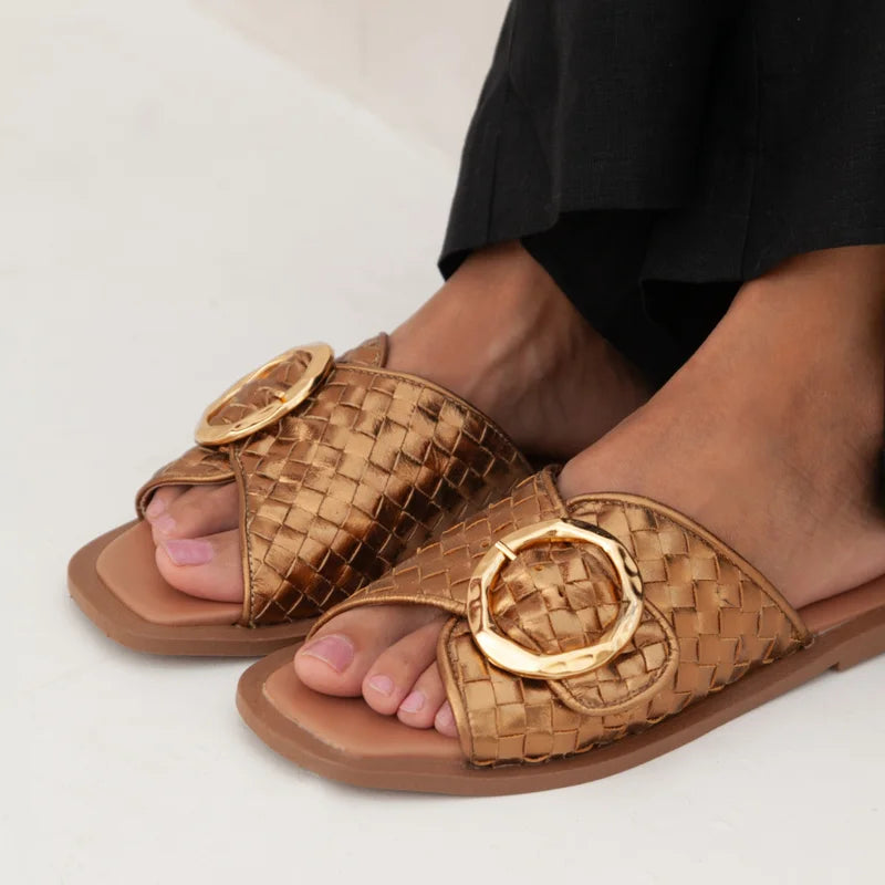 Firenze Old Gold Leather Flats