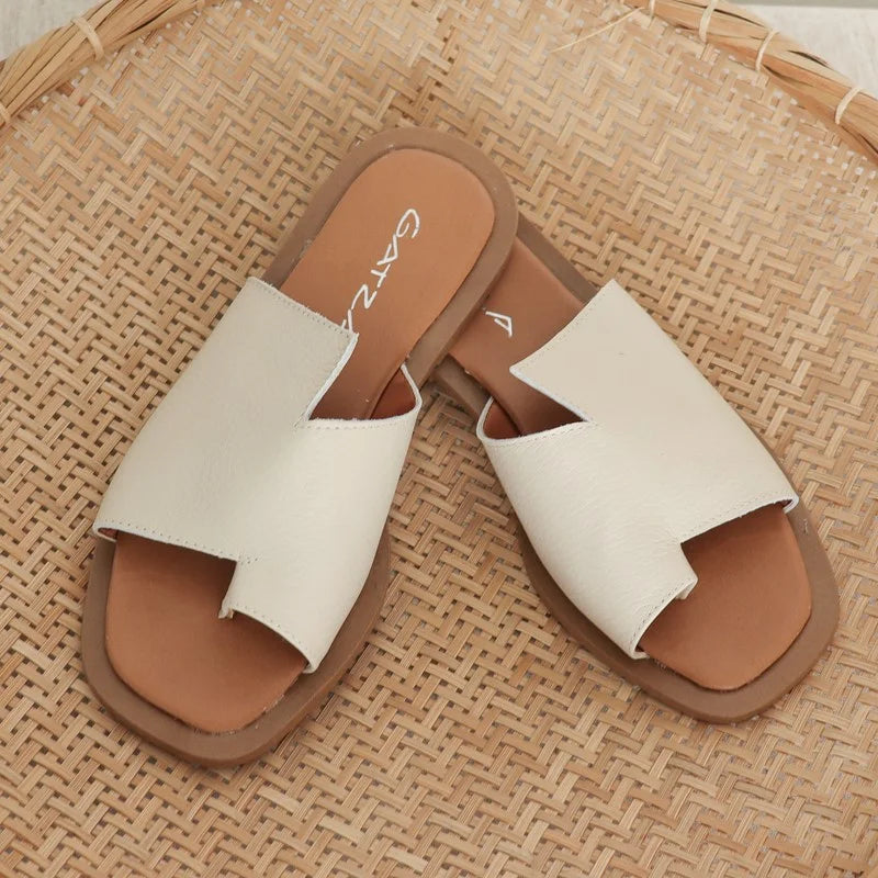 Geometric Flat Sandal - Off-White