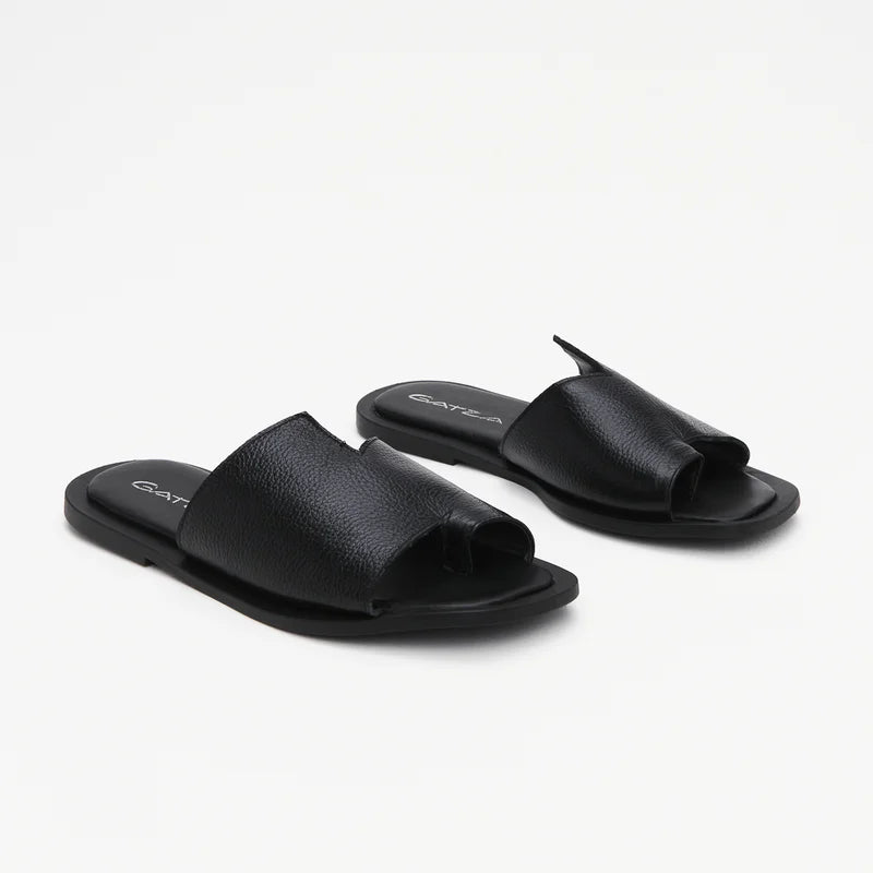 Geometric Flat Sandal - Black