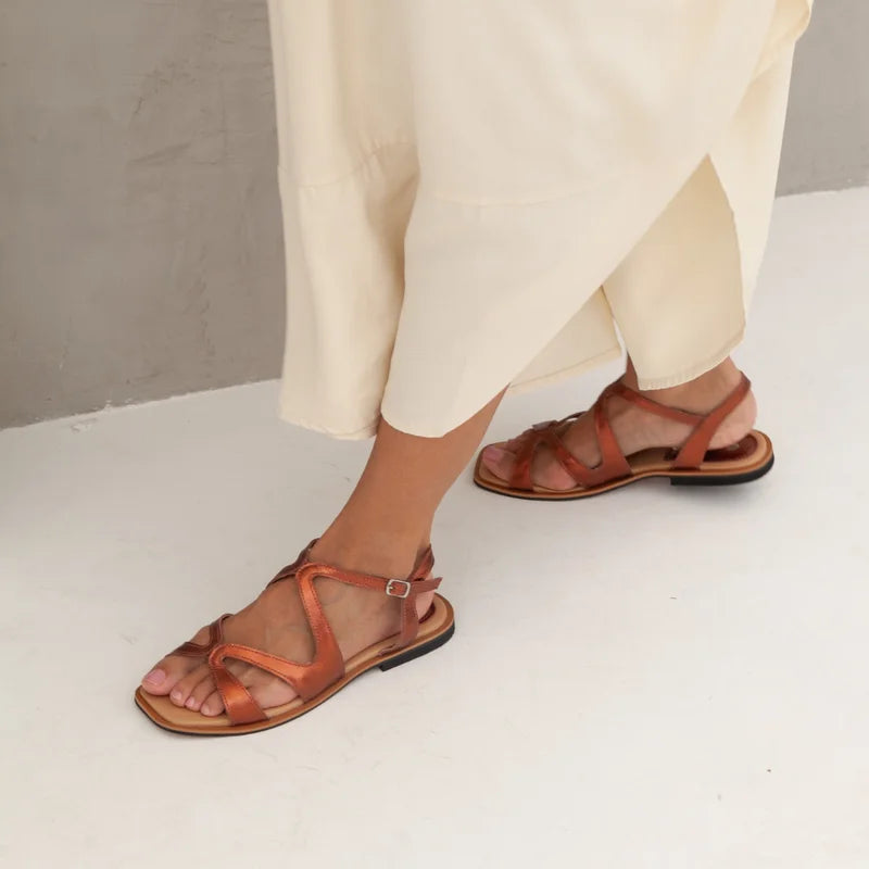 Lumine Leather Flat Sandal - Copper