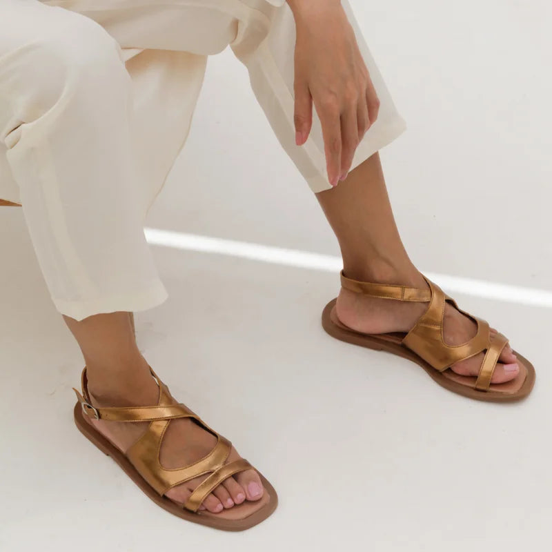 Serena Gold Leather Flats