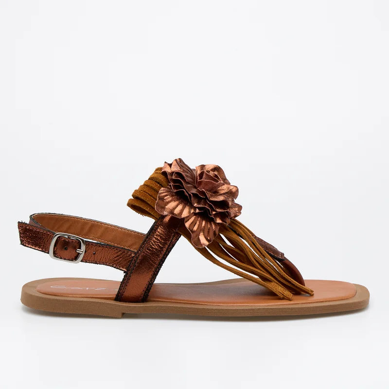 Tassel Leather Flat Sandal - Caramel