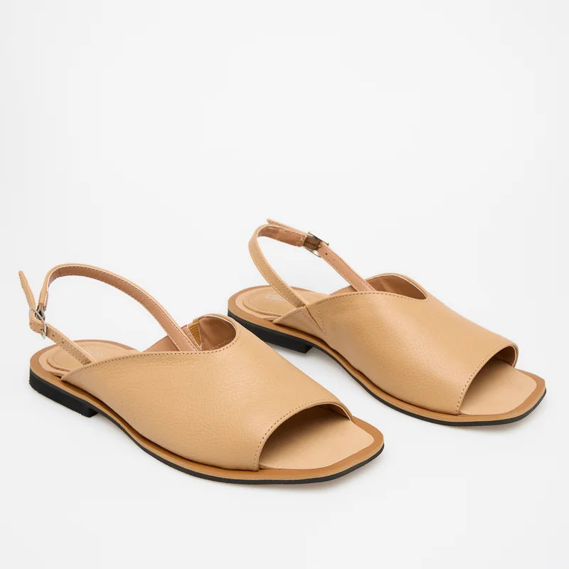 Back Strap Flat Sandal - Beige