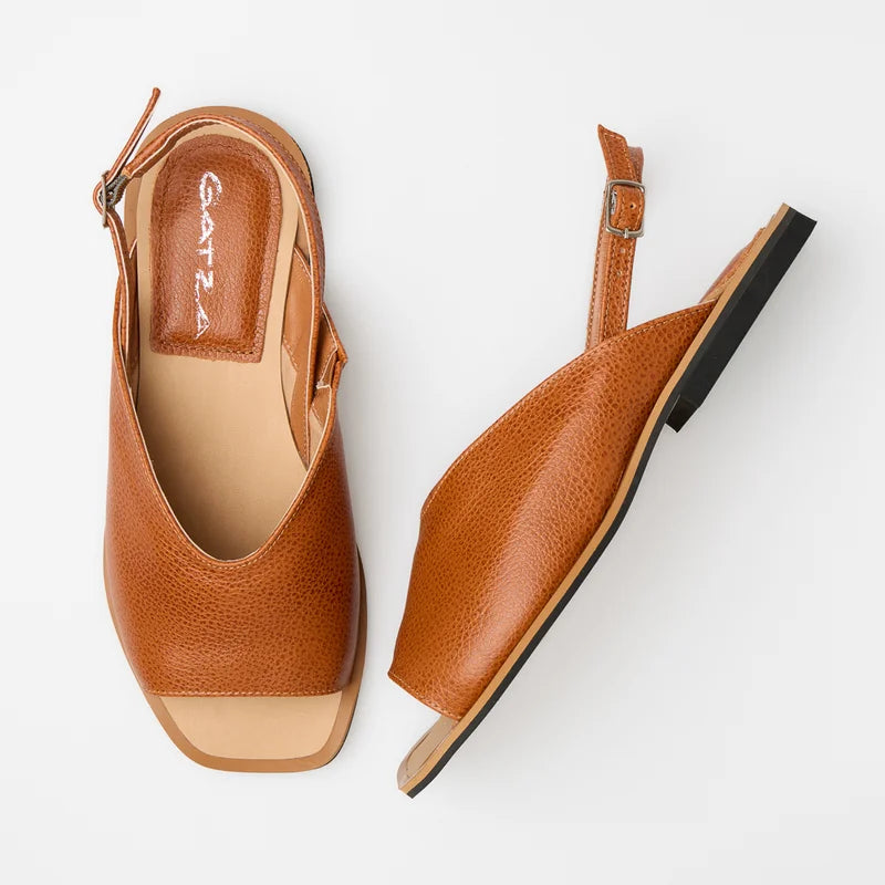 Back Strap Flat Sandal - Caramel