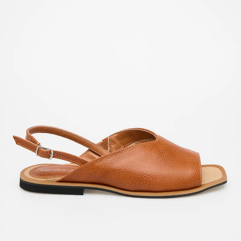 Back Strap Flat Sandal - Caramel