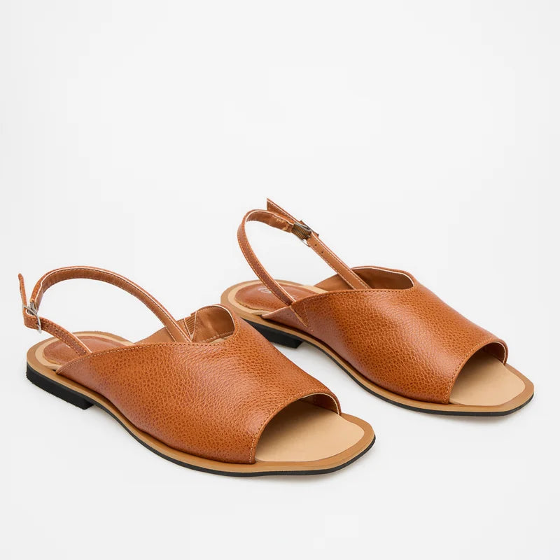 Back Strap Flat Sandal - Caramel