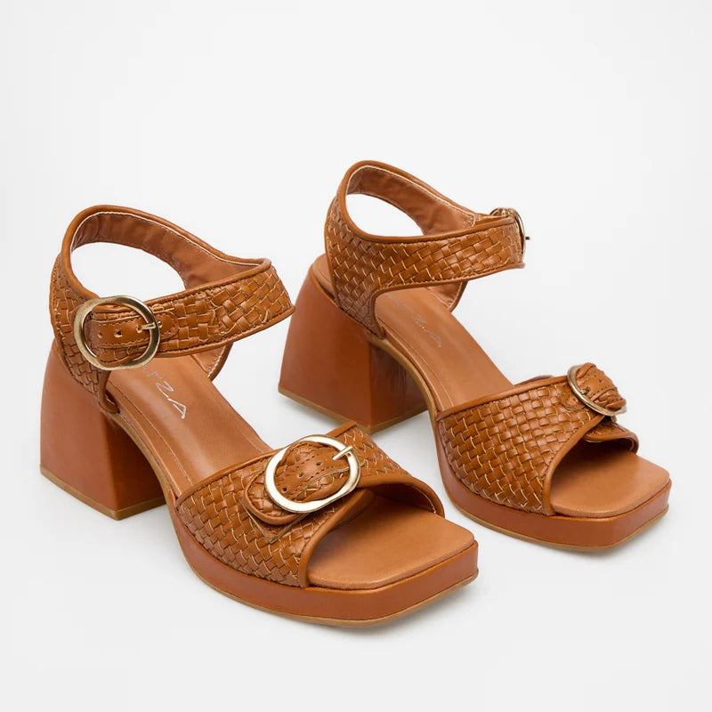Interlaced Leather Sandal - Caramel