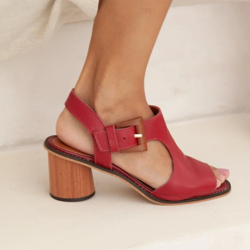 Wooden Buckle Sandal - Cherry