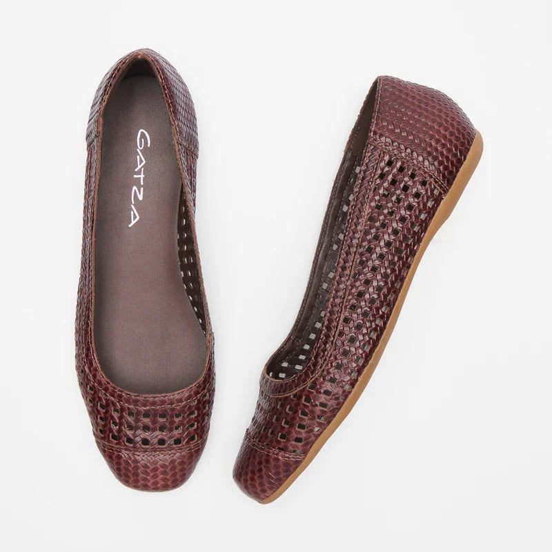 Quadriculada Leather Flat - Coffee
