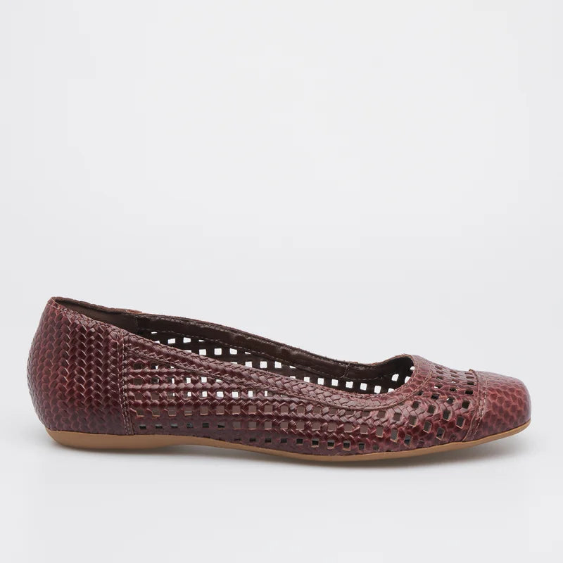 Quadriculada Leather Flat - Coffee