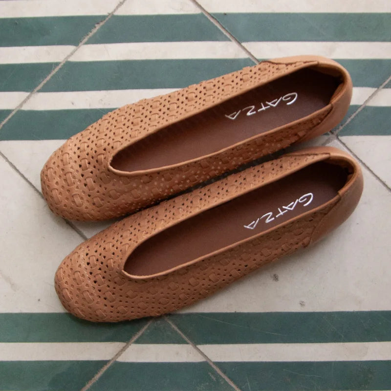 Entrelaçada Leather Flat - Beige