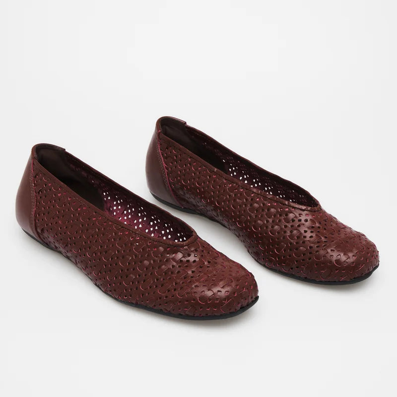 Entrelaçada Leather Flat - Burgundy