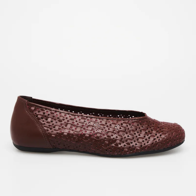 Entrelaçada Leather Flat - Burgundy