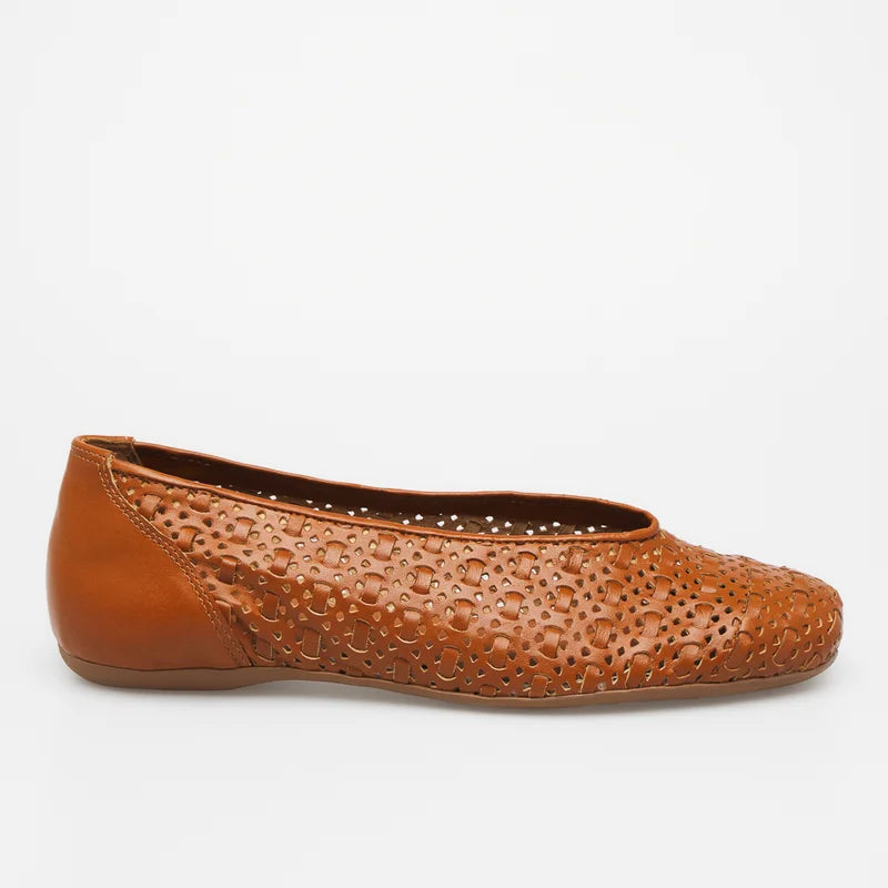 Entrelaçada Leather Flat - Caramel