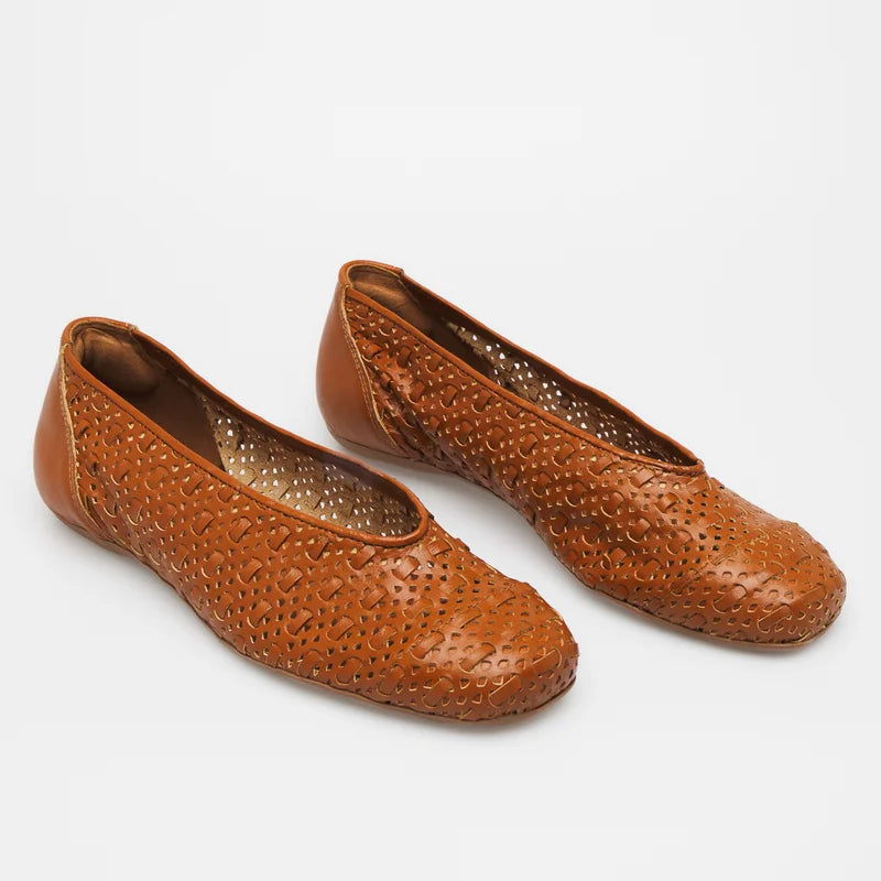 Entrelaçada Leather Flat - Caramel