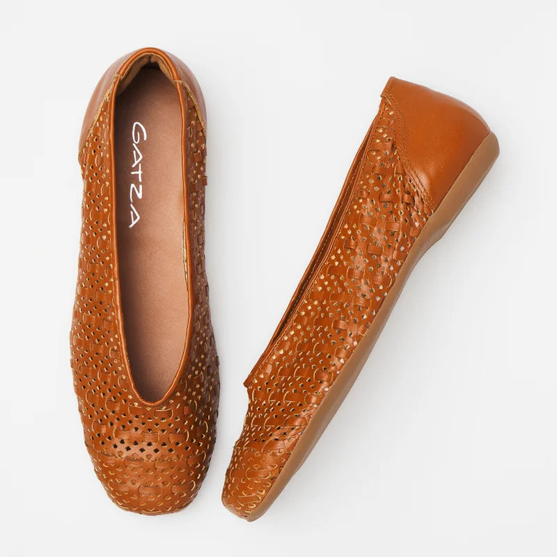 Entrelaçada Leather Flat - Caramel
