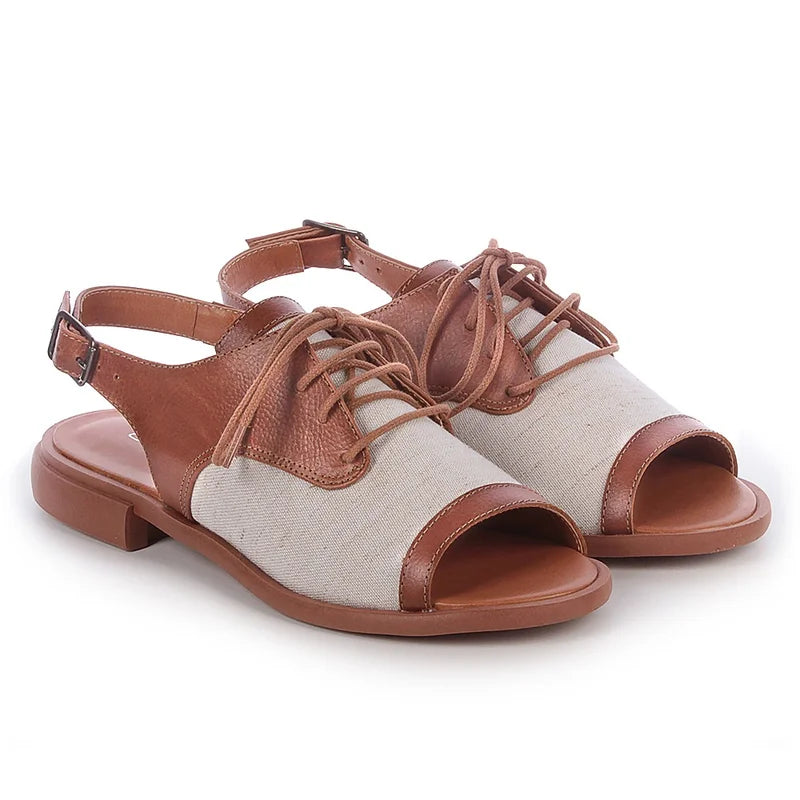 Grazi Leather Flat Sandal - Caramel