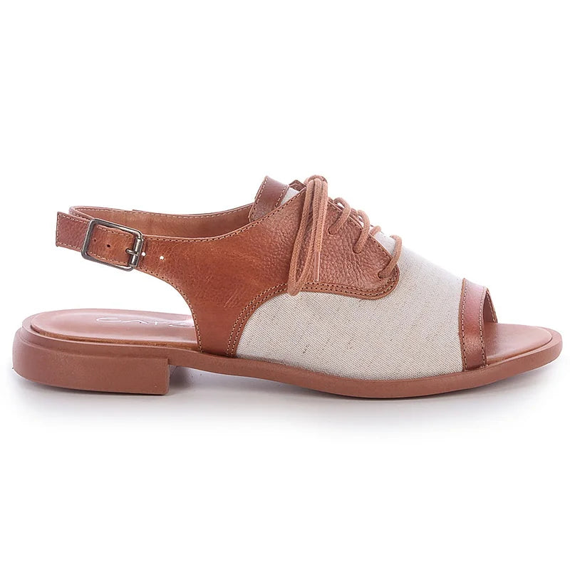 Grazi Leather Flat Sandal - Caramel