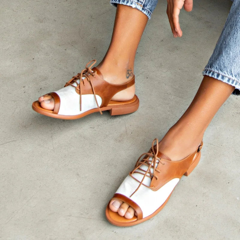 Grazi Leather Flat Sandal - Caramel