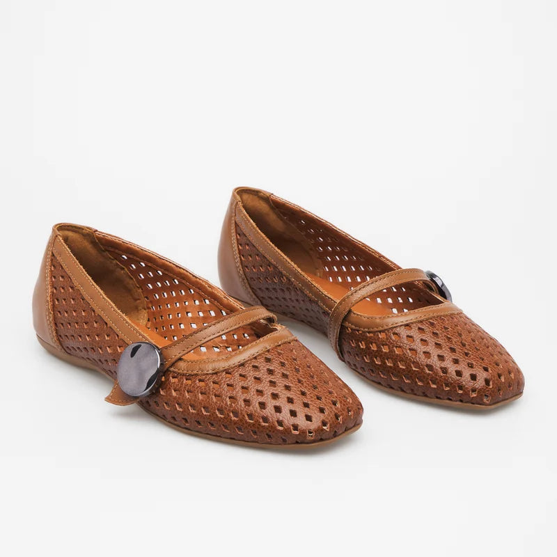 Maitê Leather Flat - Caramel