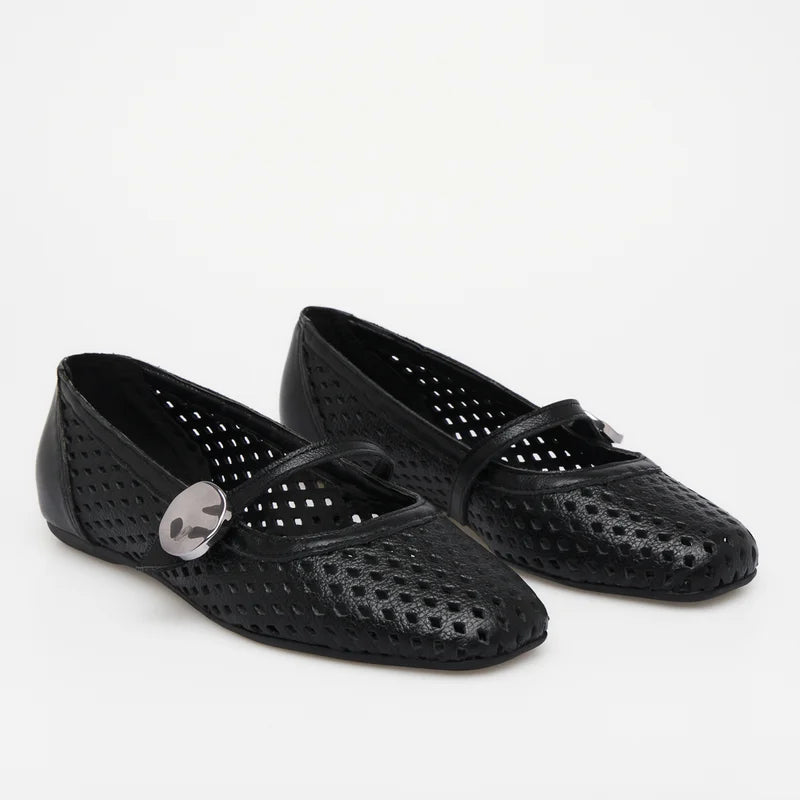 Maitê Leather Flat - Black
