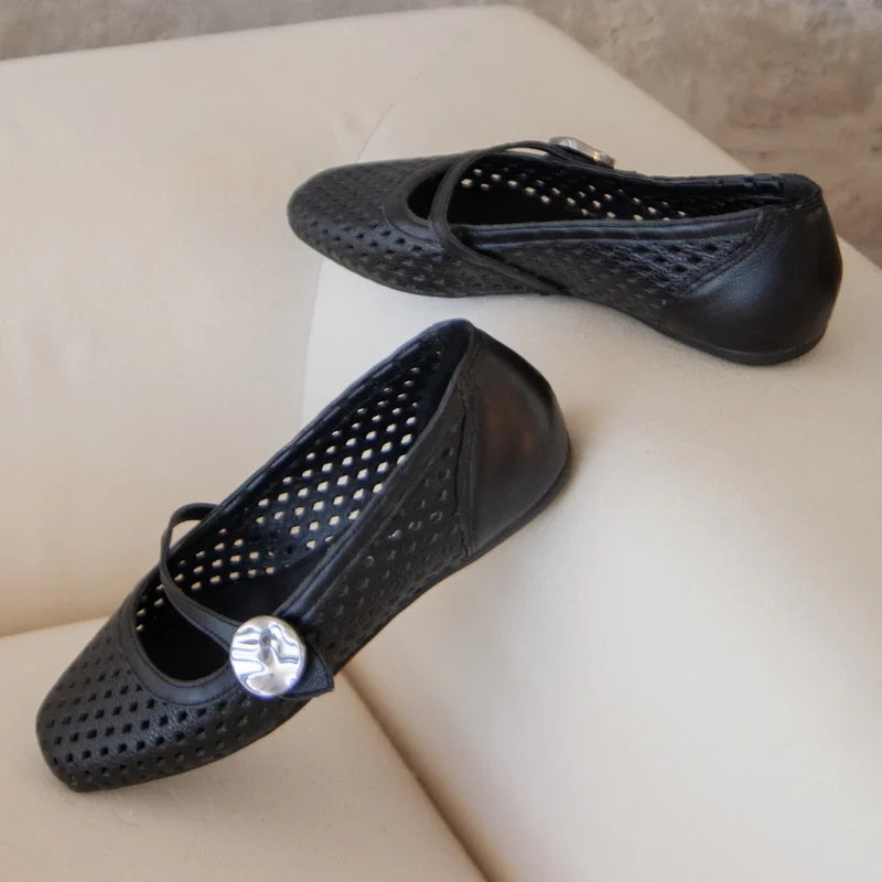 Maitê Leather Flat - Black