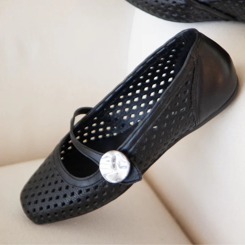 Maitê Leather Flat - Black