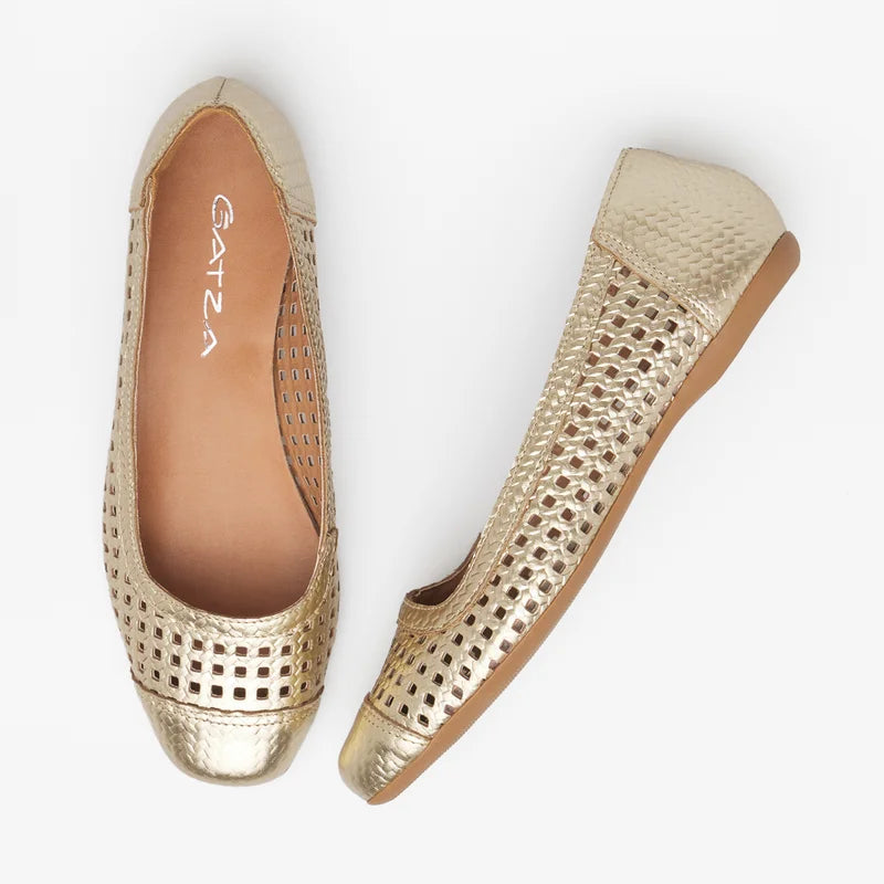 Quadriculada Leather Flat - Light Gold