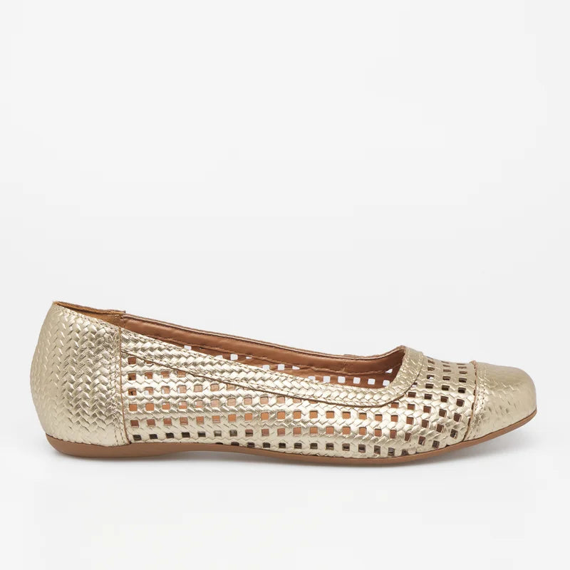 Quadriculada Leather Flat - Light Gold