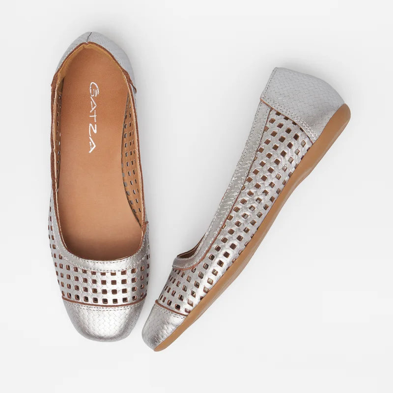 Quadriculada Leather Flat - Silver