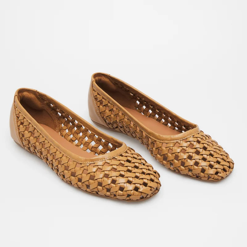 Trama Leather Flat - Beige
