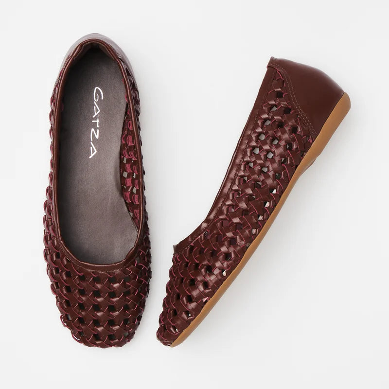 Trama Leather Flat - Burgundy