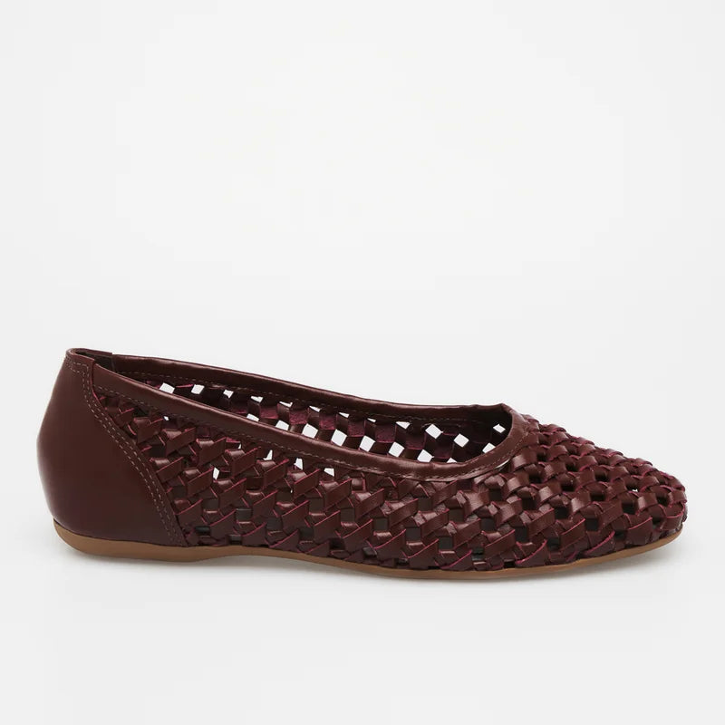 Trama Leather Flat - Burgundy