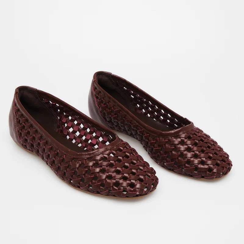 Trama Leather Flat - Burgundy