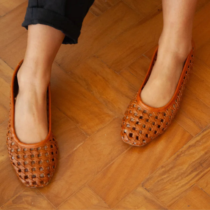 Trama Leather Flat - Caramel
