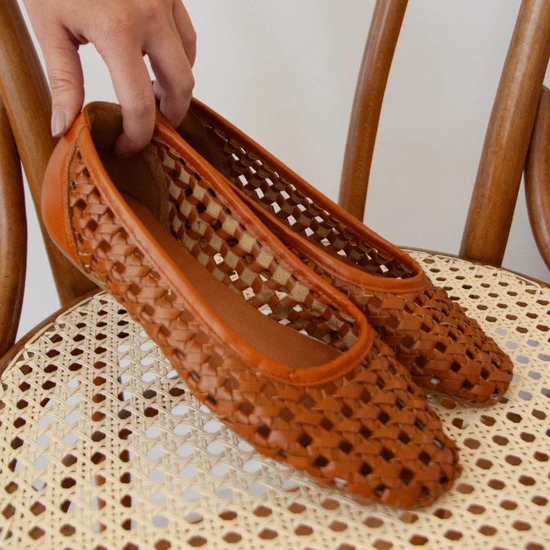 Trama Leather Flat - Caramel