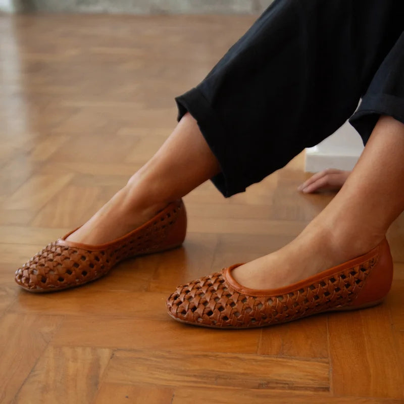 Trama Leather Flat - Caramel