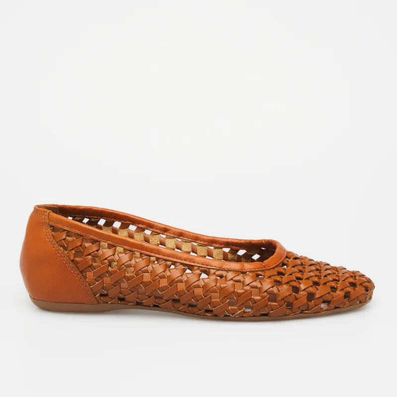 Trama Leather Flat - Caramel