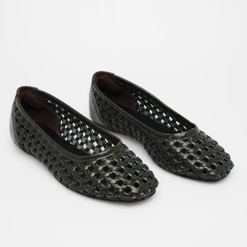 Trama Leather Flat - Green