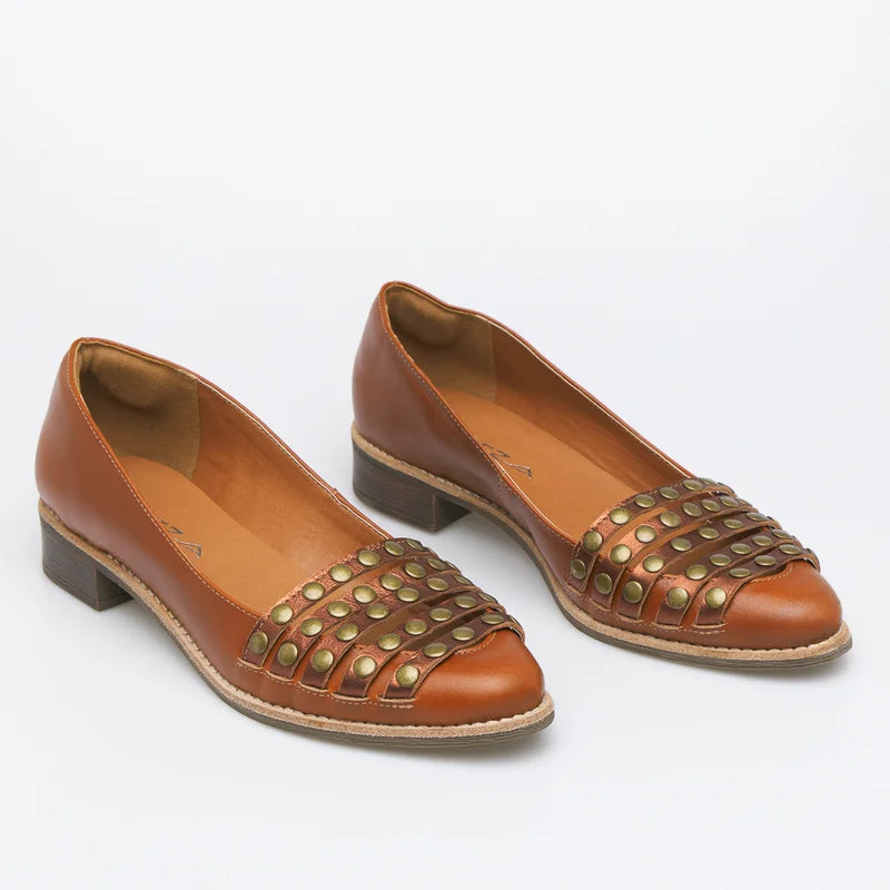Clarice Leather Shoe -  Caramel