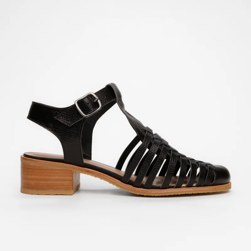 Flora Black Leather Pumps