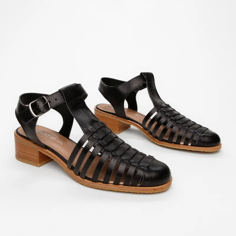 Flora Black Leather Pumps