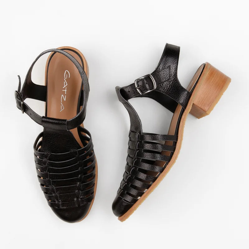 Flora Black Leather Pumps