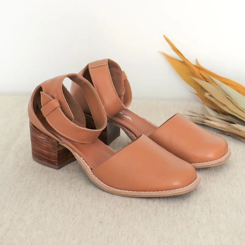 Nina Leather Shoe - Caramel