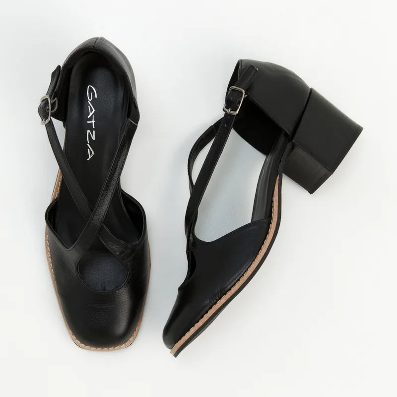 Paula Black Leather Pumps
