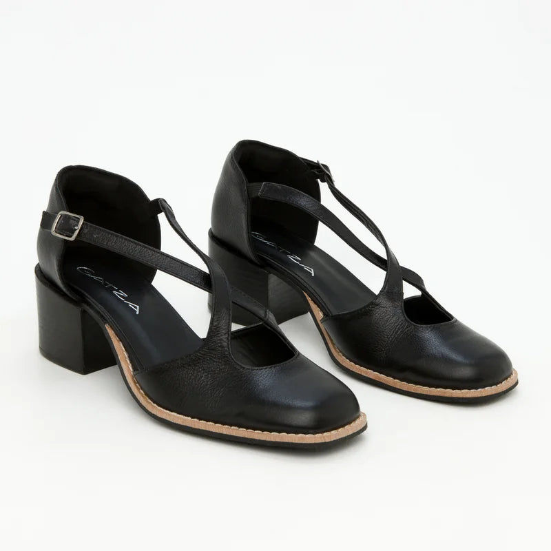 Paula Black Leather Pumps